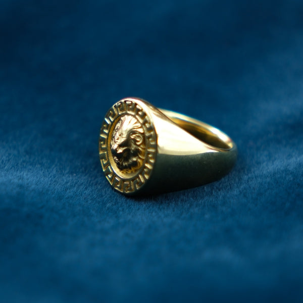 Regal Lion Crest Gold Signet Ring