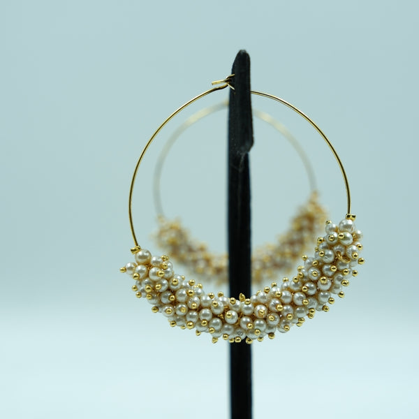 Elegant Pearl Cluster Gold Hoop Earrings