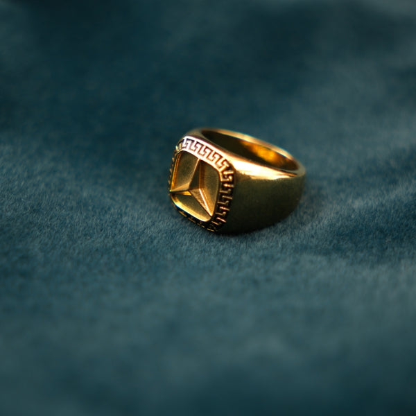 TriStar Elite Geometric Gold Signet Ring