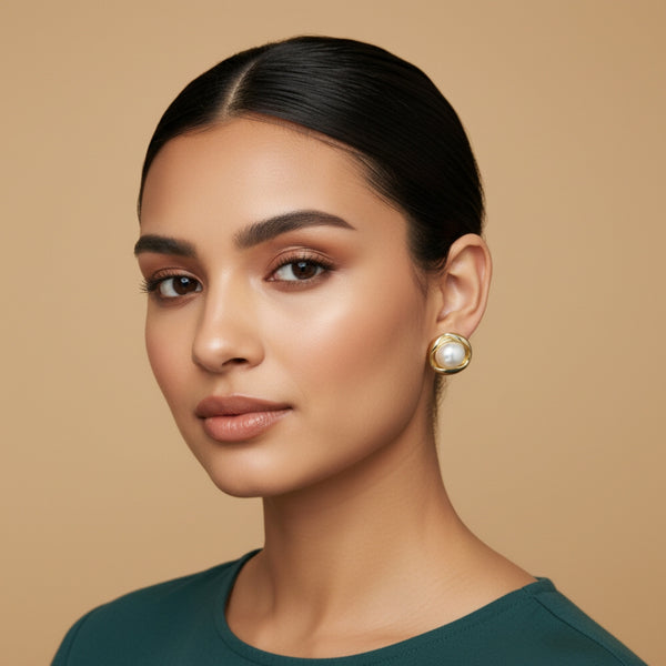 Golden Embrace Pearl Studs