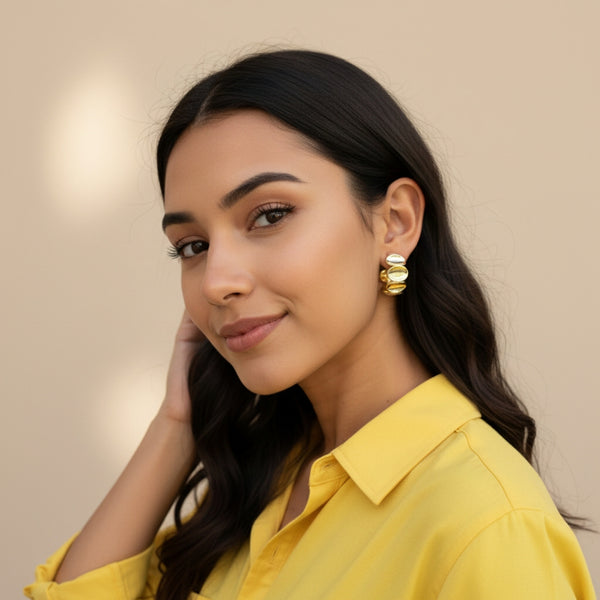 Triple Gleam Gold Stud Earrings
