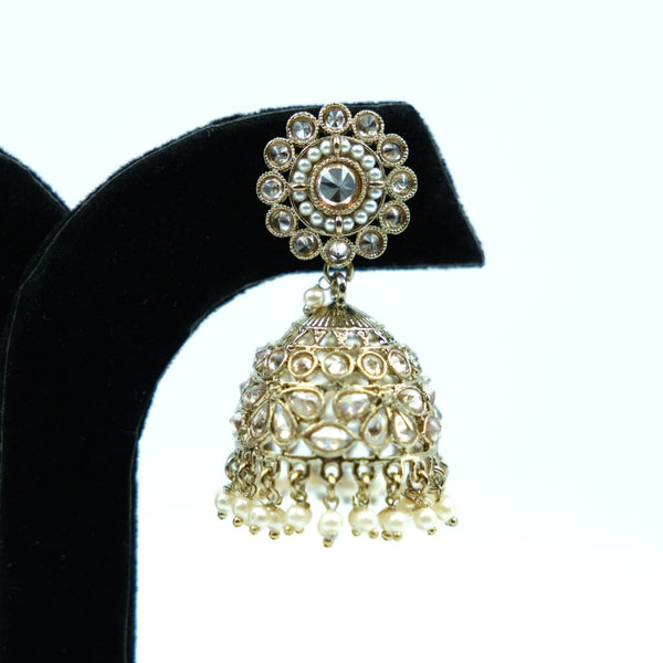 Royal Kundan Pearl Dome Jhumka Earrings