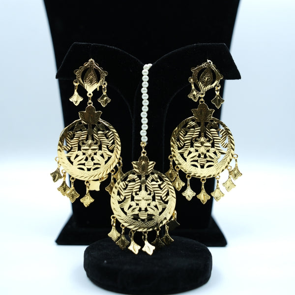 Royal Golden Filigree Pearl Choker & Chandbali Earring Set