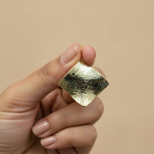 Golden Ripple Square Stud Earrings