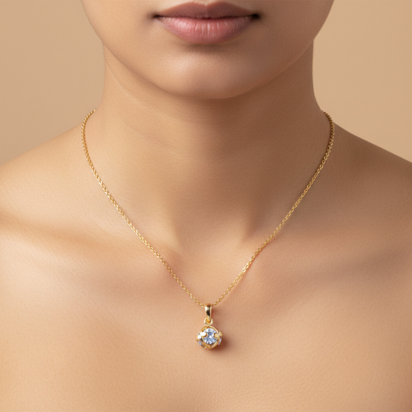 Golden Bloom Solitaire Pendant Necklace