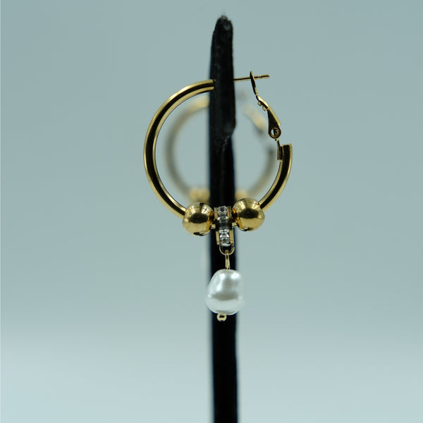 Pearl Charm Golden Hoop Earrings