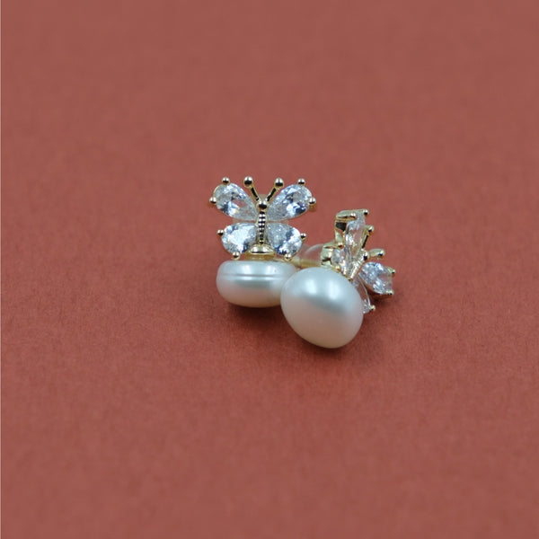 Crystal Pearl Butterfly Studs