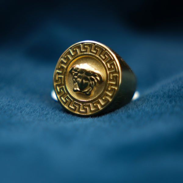 Regal Greek Emblem Gold Statement Ring