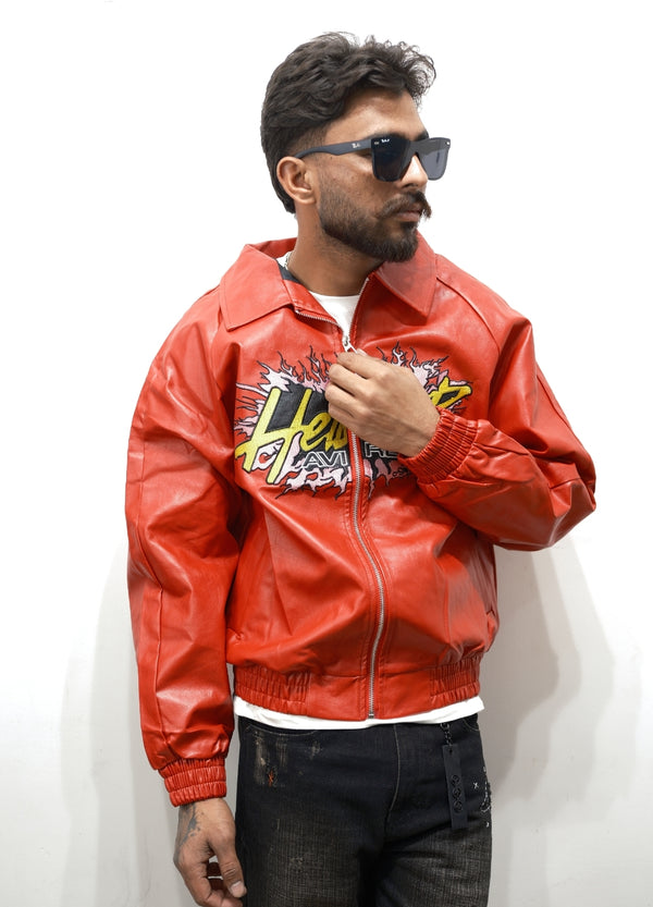 Red Hellstar Graphic Leather Jacket