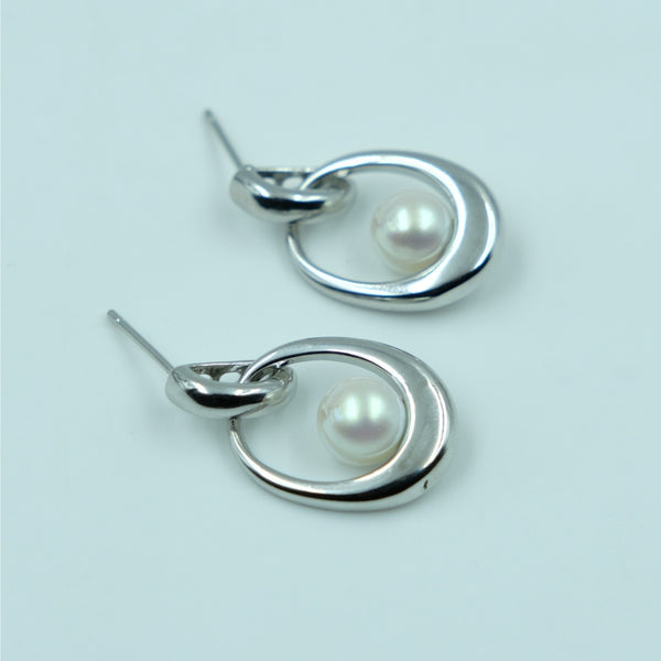 Moonlit Pearl Loop Earrings
