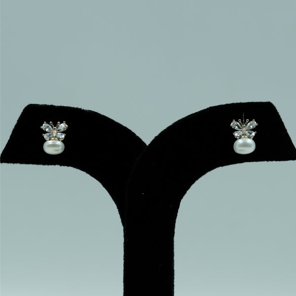Crystal Pearl Butterfly Studs