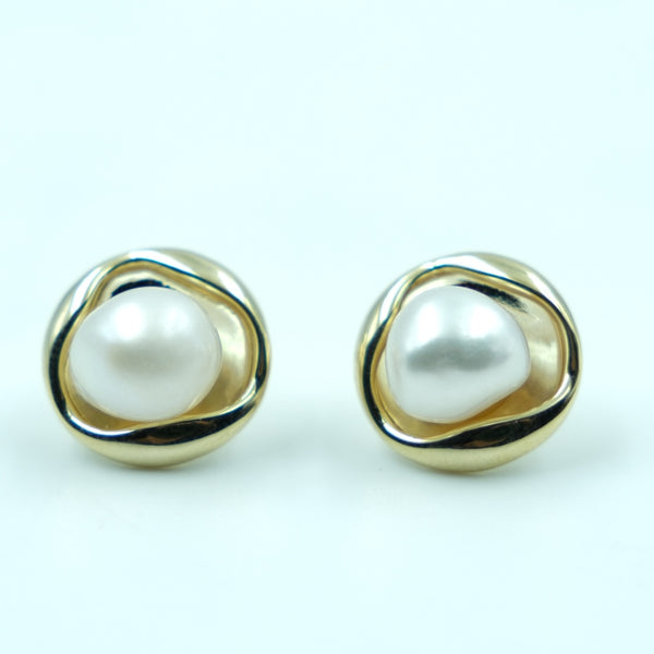 Golden Embrace Pearl Studs