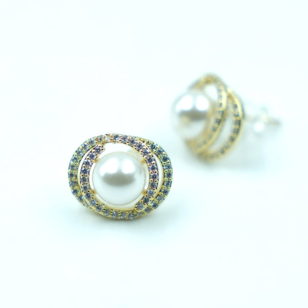 Aurora Pearl Halo Studs