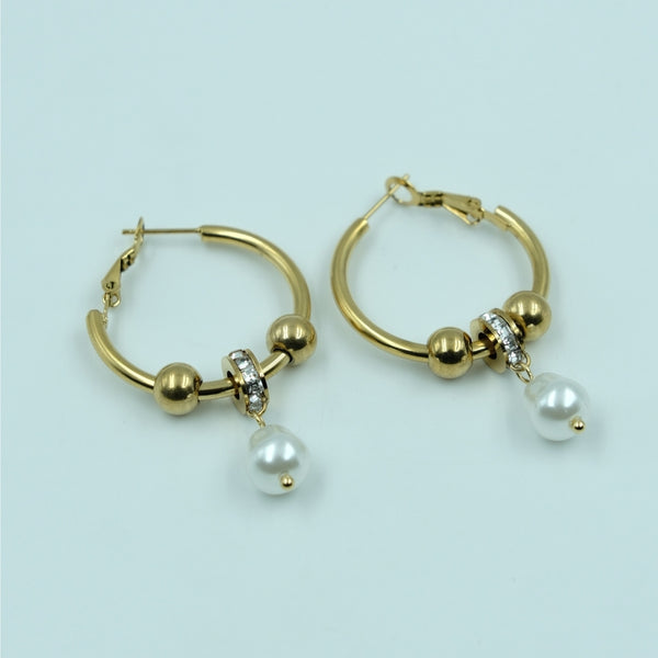 Pearl Charm Golden Hoop Earrings