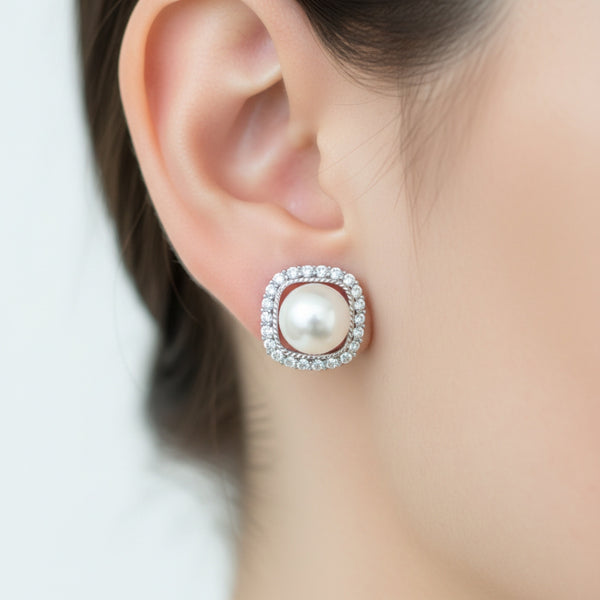 Ivory Halo Pearl Studs