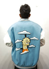 Sky Blue Cartoon Patch Varsity Jacket