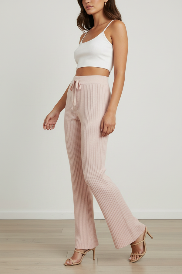 Blush Ribbed Knit Flare Pants