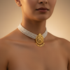 Royal Golden Filigree Pearl Choker & Chandbali Earring Set