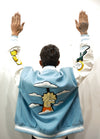 Sky Blue Cartoon Patch Varsity Jacket