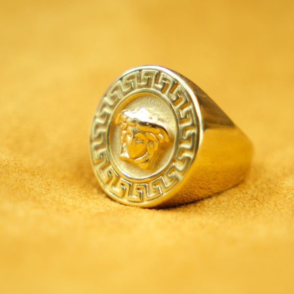 Regal Greek Emblem Gold Statement Ring