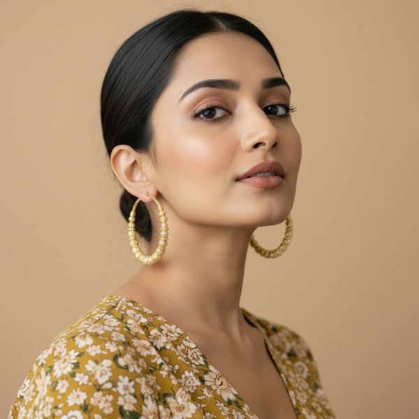 Golden Lattice Hoop Earrings