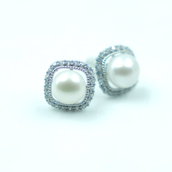 Ivory Halo Pearl Studs