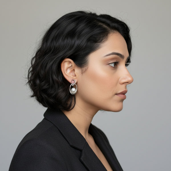 Moonlit Pearl Loop Earrings