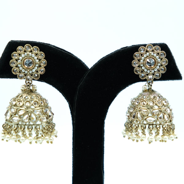 Royal Kundan Pearl Dome Jhumka Earrings