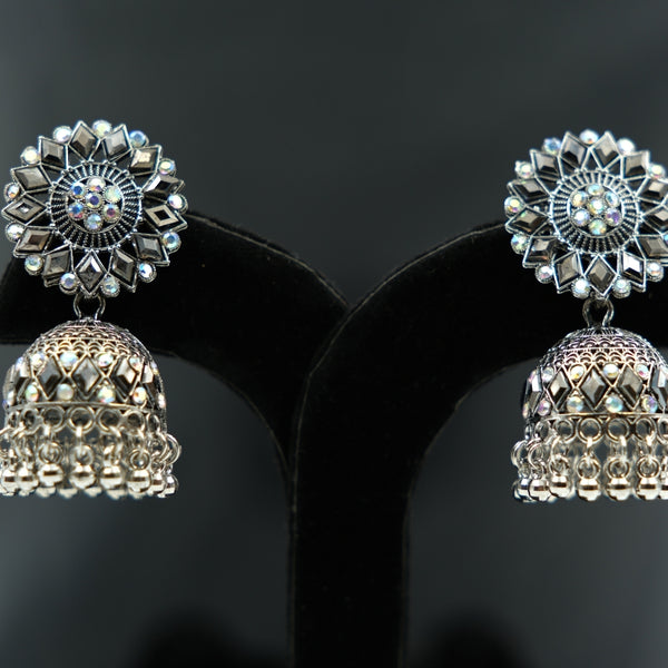 Celestial Silver Mirror Dome Jhumka Earrings