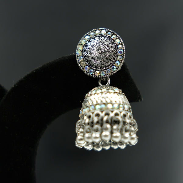Celestial Silver Mirror Dome Jhumka Earrings