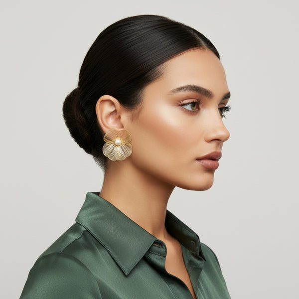 Golden Bloom Pearl Earrings