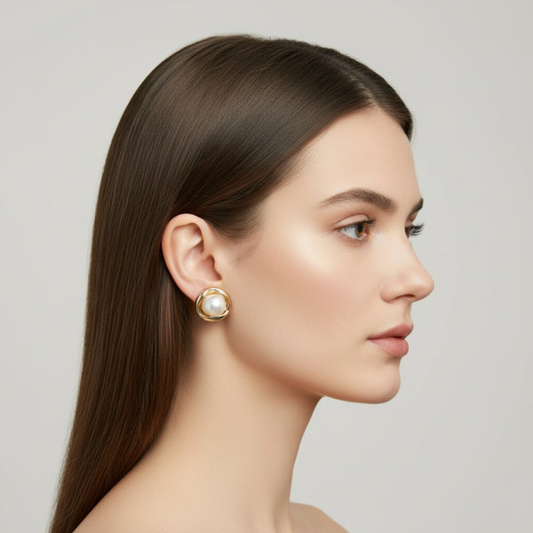 Golden Embrace Pearl Studs