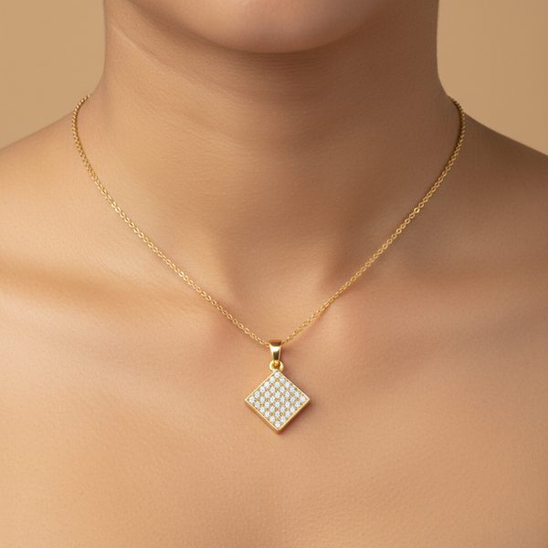Diamond Grid Pendant Necklace