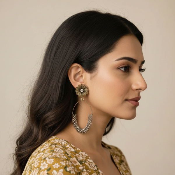 Vintage Bloom Crescent Earrings