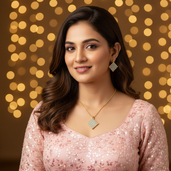 Diamond Grid Pendant Necklace