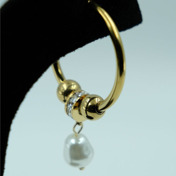Pearl Charm Golden Hoop Earrings
