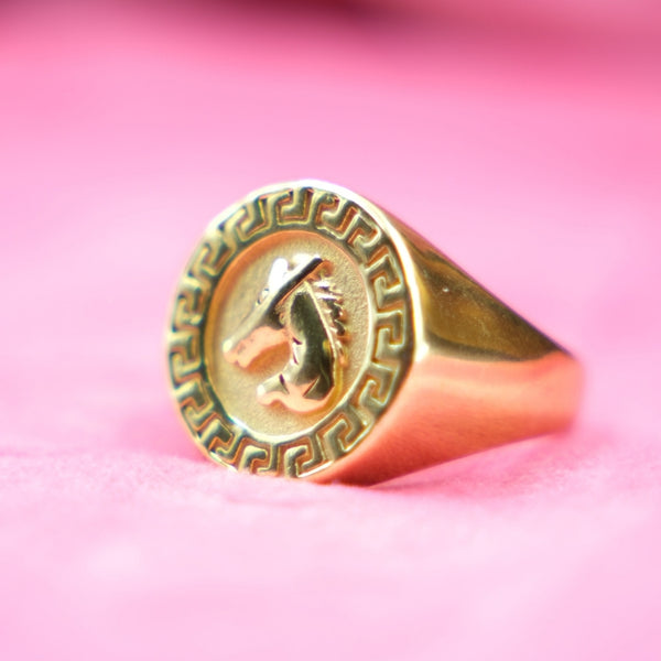 Majestic Stallion Greek Emblem Gold Ring