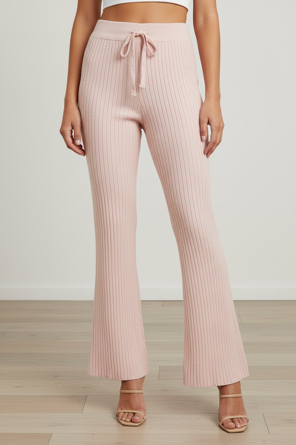 Blush Ribbed Knit Flare Pants