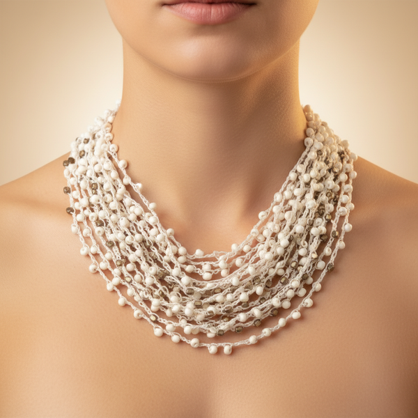 Ivory Cascade Multi-Layer Beaded Statement Necklace