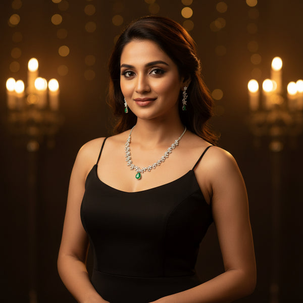 Regal Emerald Blossom Necklace Set