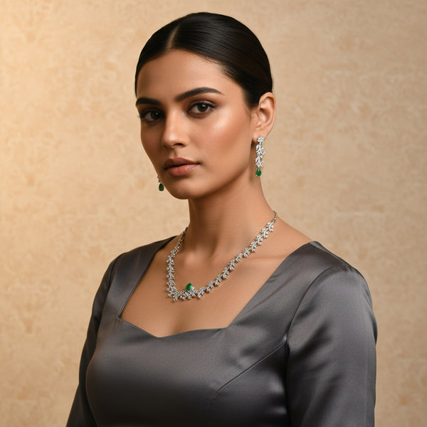 Regal Emerald Blossom Necklace Set