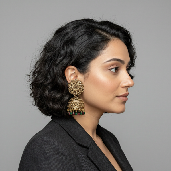 Regal Kalika Antique Kundan Jhumka Earrings